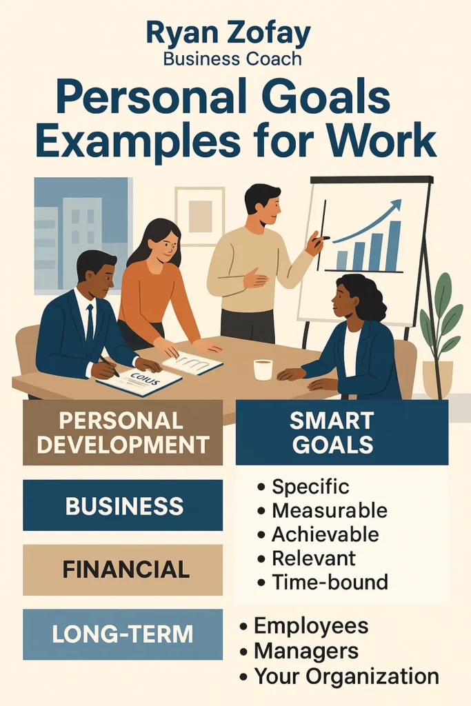 What are your personal goals examples for work, personal development plan, SMART goals, business, employees, managers, and organization?