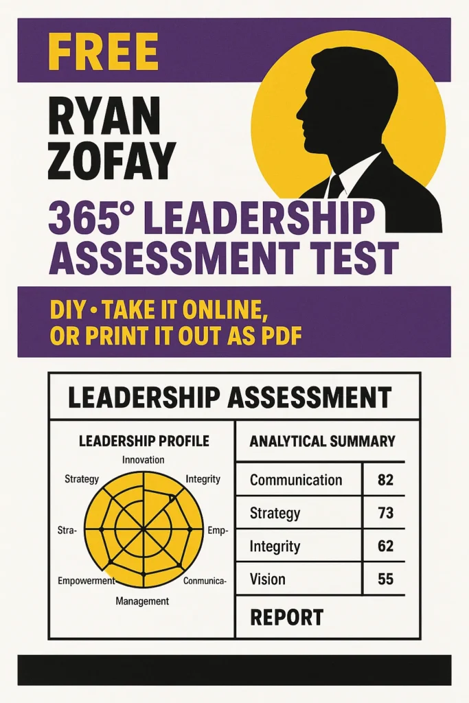 Take the Ryan Zofay 365° Leadership Assessment Test. Generate your leadership style assessment, analytics, and score. Use it alongside my free Enneagram test​.