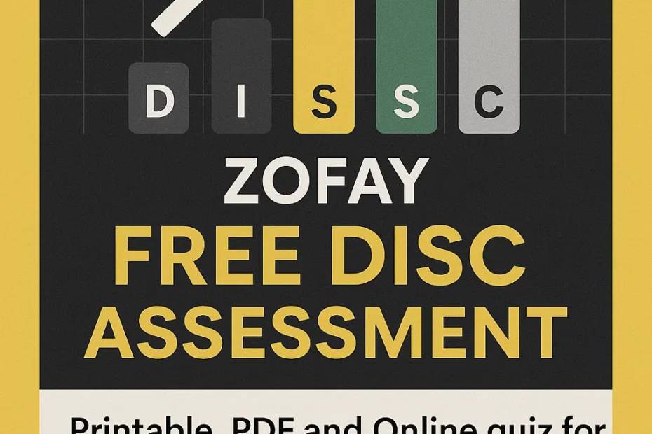 Zofay Free DISC Assessment Printable, PDF and Online quiz for Personality Drive, Influence, Stability, Clarity & Leadership Potential