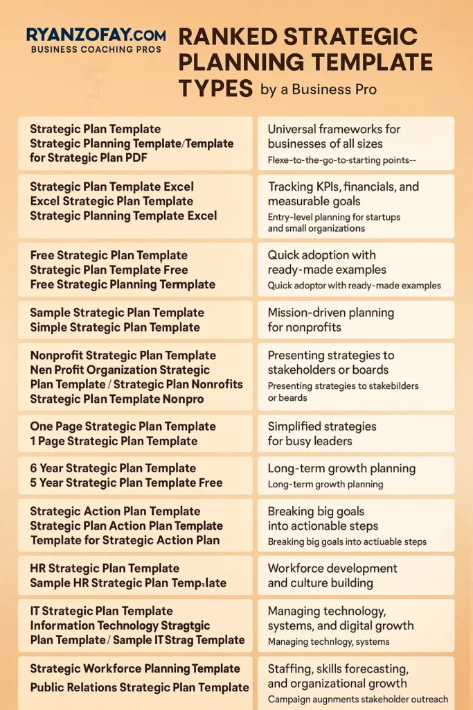 Continue below for our ranked free Strategic Planning Template​ types chart for your downloadable MS Word and Excel files.